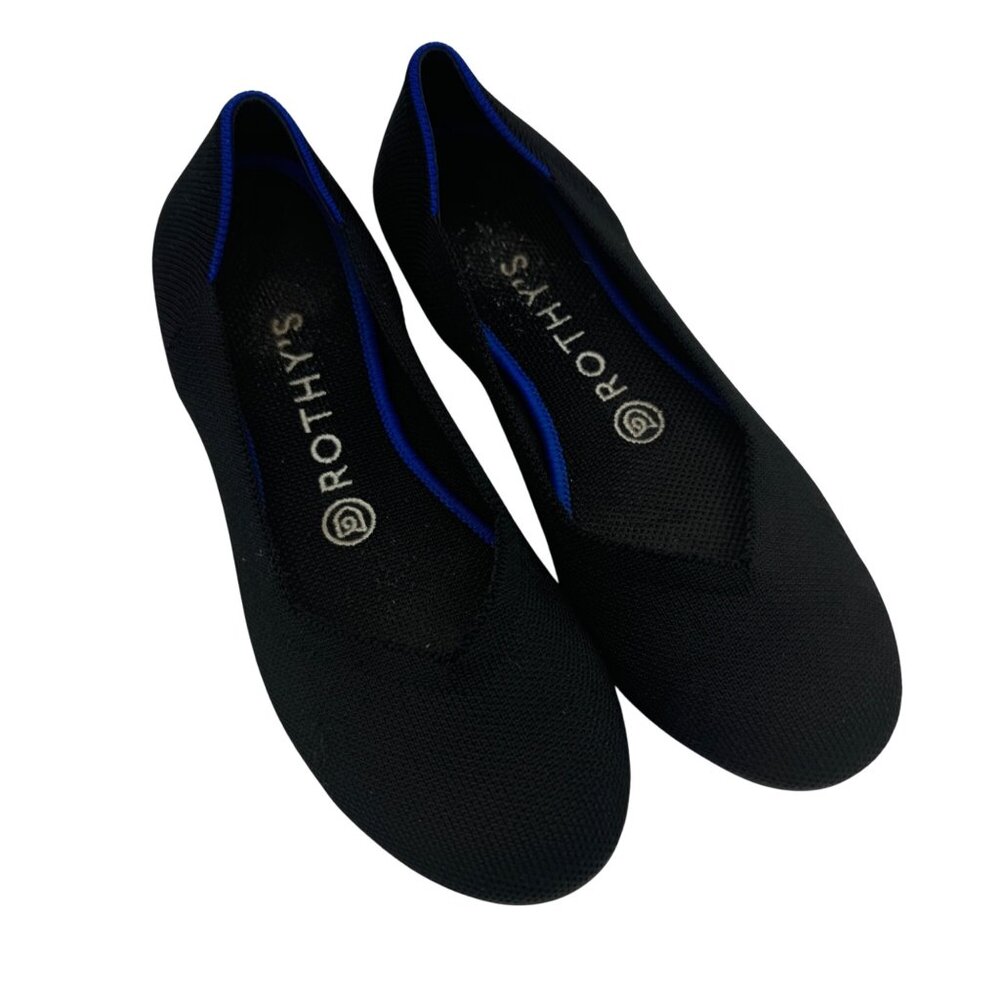 Rothys Round Toe Womens Size 7 Black & Blue Knit Ballet Flats
